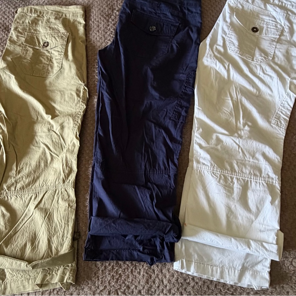 SO Bundle of Three!!!  Casual Cargo Convertible Capri - Tan, Navy, White